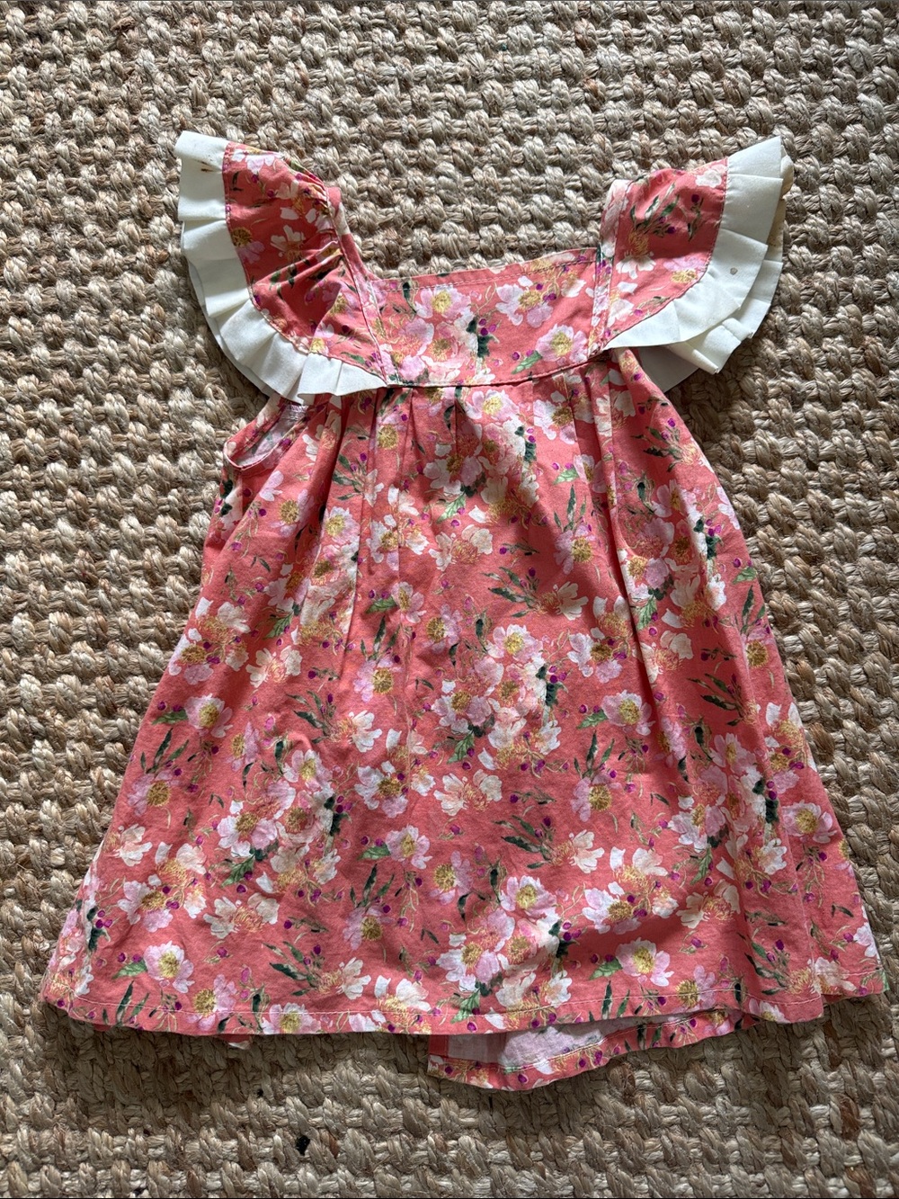 Girls Coral Floral Ruffle-Trim Top